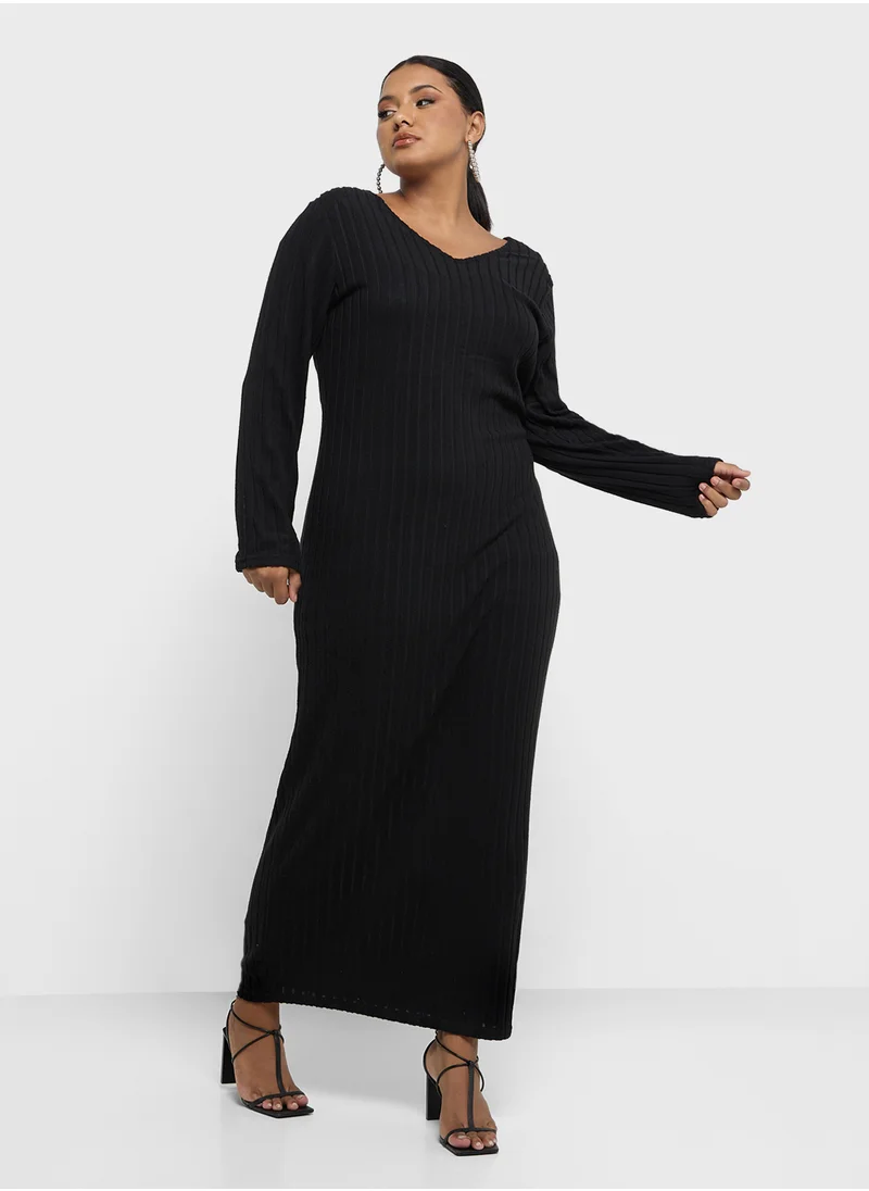 جينجر بلس Ribbed Bodycon Maxi Dress