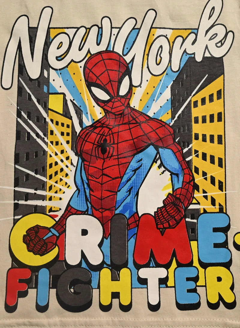 سبايدر مان طقم بيجامة وتيشيرت Spiderman Crime-Fighter، قطن 100%، باللون الأبيض والأزرق الداكن