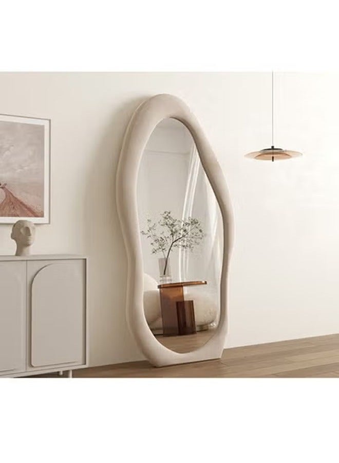 كيكي مرآة خلع الملابس كاملة الطول، مثبتة على الحائط وقائمة بذاتها، 60×160 سم، لون الشاي بالحليب - Image 1