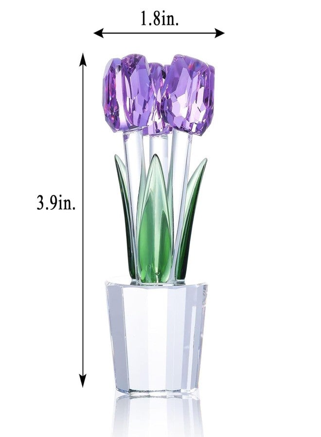 ال بي مجموعة زهور التوليب الزجاجية القابلة للجمع من إل بي، ديكور كريستالي، باقة زهور توليب بنفسجية من الزجاج مع سيقان، هدية ديكور منزلي من زهور التوليب للنساء في عيد الأم وعيد الحب وذكرى الزواج - Image 2