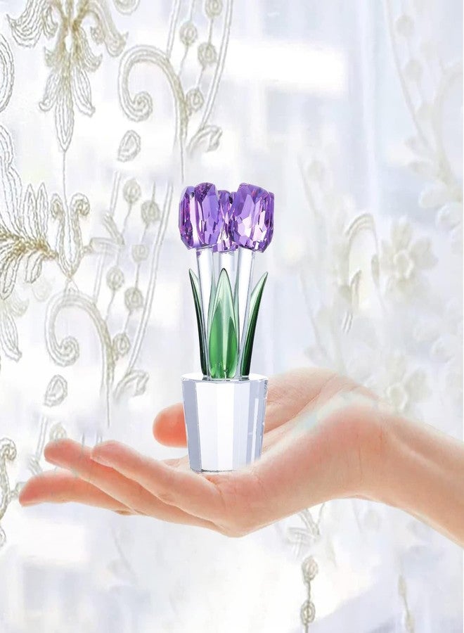 ال بي مجموعة زهور التوليب الزجاجية القابلة للجمع من إل بي، ديكور كريستالي، باقة زهور توليب بنفسجية من الزجاج مع سيقان، هدية ديكور منزلي من زهور التوليب للنساء في عيد الأم وعيد الحب وذكرى الزواج - Image 4
