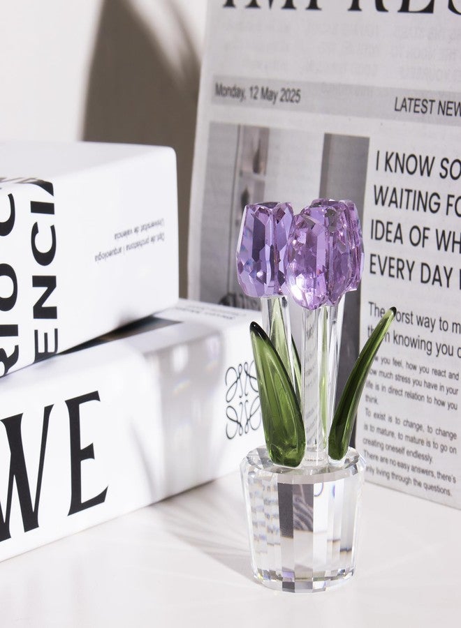 ال بي مجموعة زهور التوليب الزجاجية القابلة للجمع من إل بي، ديكور كريستالي، باقة زهور توليب بنفسجية من الزجاج مع سيقان، هدية ديكور منزلي من زهور التوليب للنساء في عيد الأم وعيد الحب وذكرى الزواج - Image 5