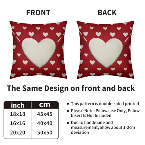 Smozenith Red Valentines Pillow Covers 18X18 Set of 2, Cream Heart Print Valentine's Day Themed Love Holiday Throw Pillowcases Anniversary Decorative Outdoor Farmhouse Cushion Cases Couch Sofa Bed Decor - Image 4