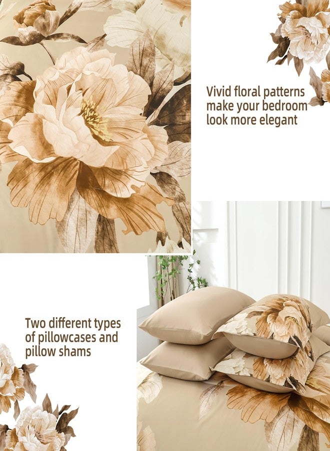 Dobuyly California King Comforter Set 7 Piece Bed in a Bag, Taupe Floral Printed on Khaki Fall Comforter Set with Sheets, Soft Microfiber Farmhouse Complete Bedding Set for All Season - Image 5