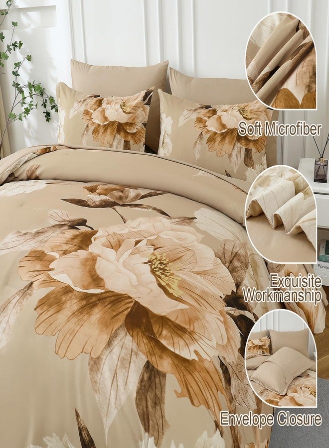 Dobuyly California King Comforter Set 7 Piece Bed in a Bag, Taupe Floral Printed on Khaki Fall Comforter Set with Sheets, Soft Microfiber Farmhouse Complete Bedding Set for All Season - Image 4