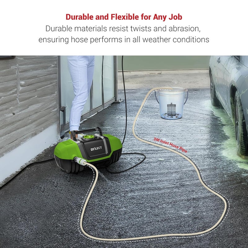 Dylect ® 3M Inlet Hose Pipe with Built-in Filter – Leakproof & Flexible | Filters Debris to Protect Pump (Compatible with Most Pressure washers) - Image 3