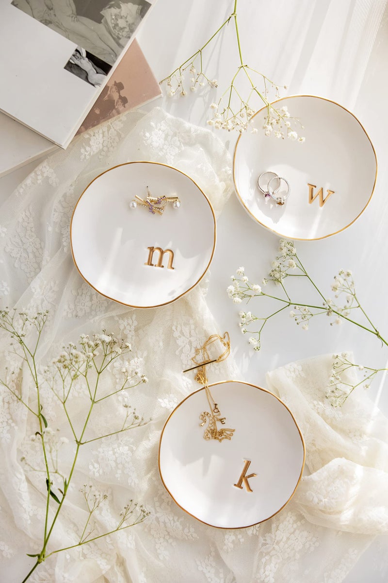 COLLECTIVE HOME - Ceramic Jewelry Tray, Decorative Trinket Dish for Rings Earrings Necklaces Bracelet Watch Keys, Birthday Mother's Day Christmas Gift for Women, 4.75", White Surface (R) - Image 5