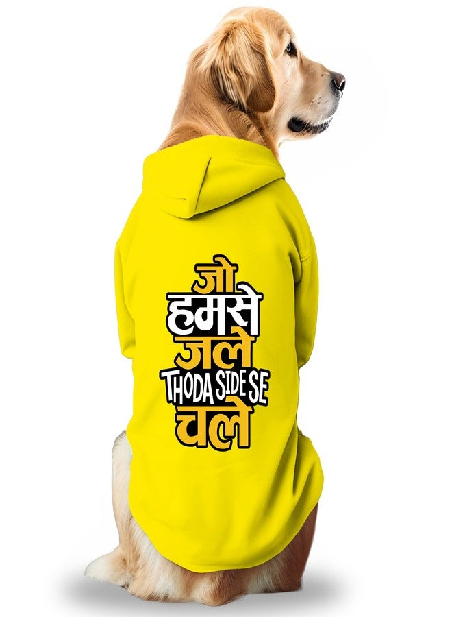 PawsIndia Dog Hoodie Full Sleeves Winter Dress/Jacket/Apparel/Clothes/Jackets for All Dog Sizes & Puppies for Stylish & Cozy Keeps Dogs Warm | Jo Humse Jale Thoda Side Se Chale | Yellow | 2X-Large - Image 1