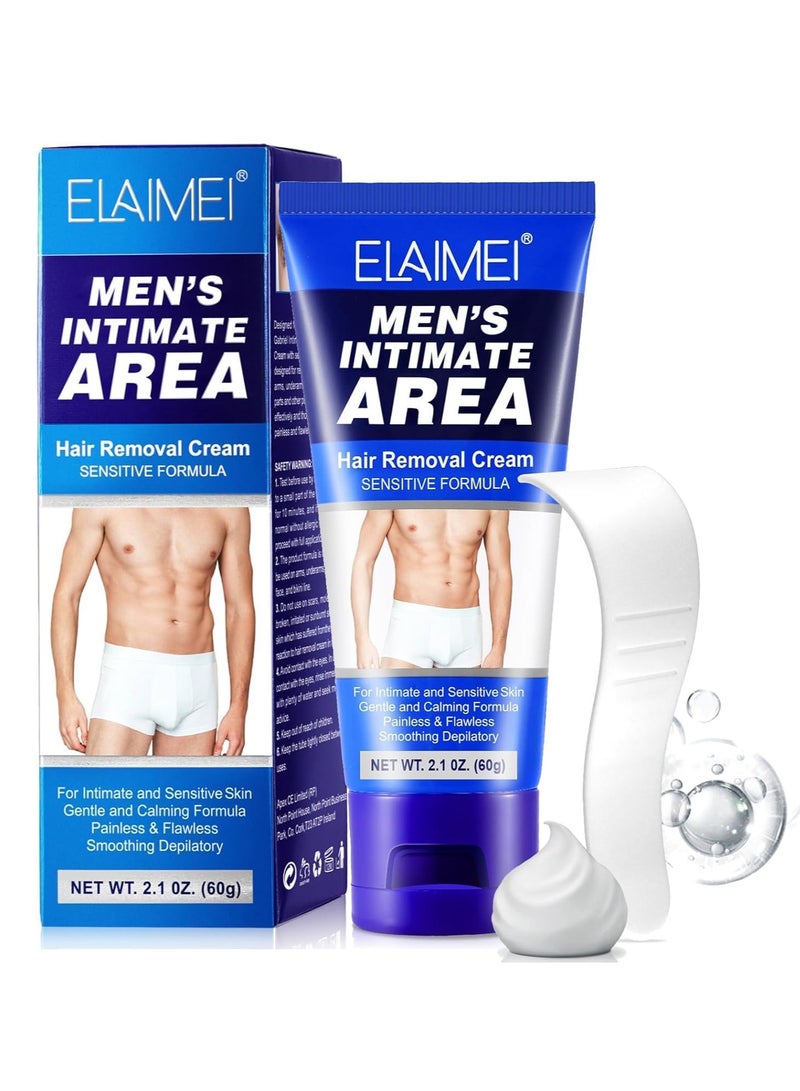 إليمي كريم إزالة الشعر الحميم للرجال، كريم إزالة الشعر غير المؤلم للمناطق الخاصة، العانة، الأعضاء التناسلية، وتحت الإبطين - تركيبة مرطبة ولطيفة للغاية، مناسبة لجميع أنواع البشرة (60 مل) - Image 1