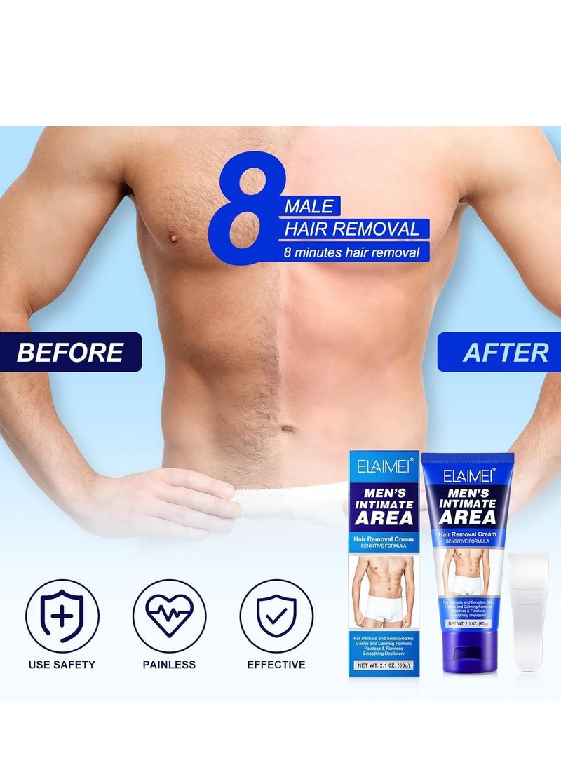 إليمي كريم إزالة الشعر الحميم للرجال، كريم إزالة الشعر غير المؤلم للمناطق الخاصة، العانة، الأعضاء التناسلية، وتحت الإبطين - تركيبة مرطبة ولطيفة للغاية، مناسبة لجميع أنواع البشرة (60 مل) - Image 5