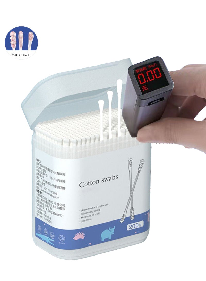 HANAMICHI Baby cotton swabs 200 pieces baby ear and nose cleaning cotton swab sticks clean ultra-fine double-headed cotton swabs children's safety cotton swabs  - Image 1