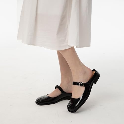 Cuctos Split Coverd Toe Nainja Women Lofers Adjustable Buckle Mary Janes Mules Slingback Slip On Casual Shoes Flats (Black, Adult, Women, 6, Numeric, US Footwear Size System, Medium) - Image 4