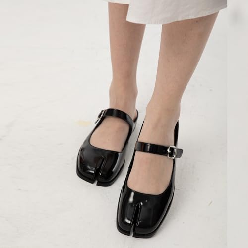 Cuctos Split Coverd Toe Nainja Women Lofers Adjustable Buckle Mary Janes Mules Slingback Slip On Casual Shoes Flats (Black, Adult, Women, 6, Numeric, US Footwear Size System, Medium) - Image 3
