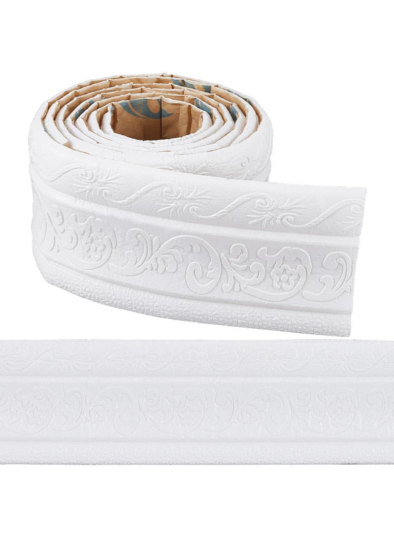 YelaJoy 82x3 inch Molding Peel and Stick White 3D Flexible Foam Wall Trim Self Adhesive Wallpaper Border Sticky Decorative Edging Baseboard Lines for Mirror Border Wall Hotel DIY Decor-White  - Image 1