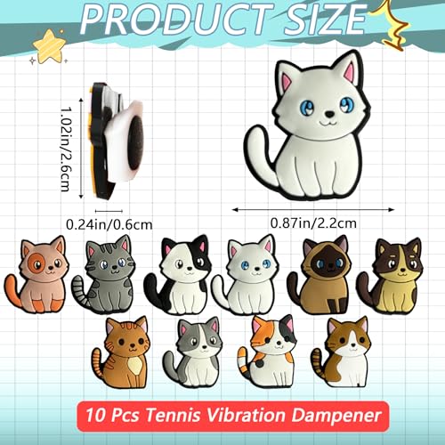 INSYOHO 10-Pack Tennis Dampener - Unique Cat Designs Tennis Racket Dampener, Silicone Shock Absorber Vibration Dampeners for Enhanced Control, Comfort & Grip Protection for Players - Image 3
