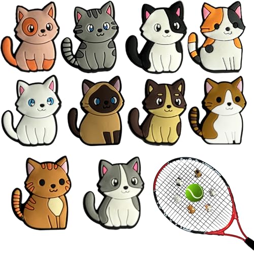 INSYOHO 10-Pack Tennis Dampener - Unique Cat Designs Tennis Racket Dampener, Silicone Shock Absorber Vibration Dampeners for Enhanced Control, Comfort & Grip Protection for Players - Image 1