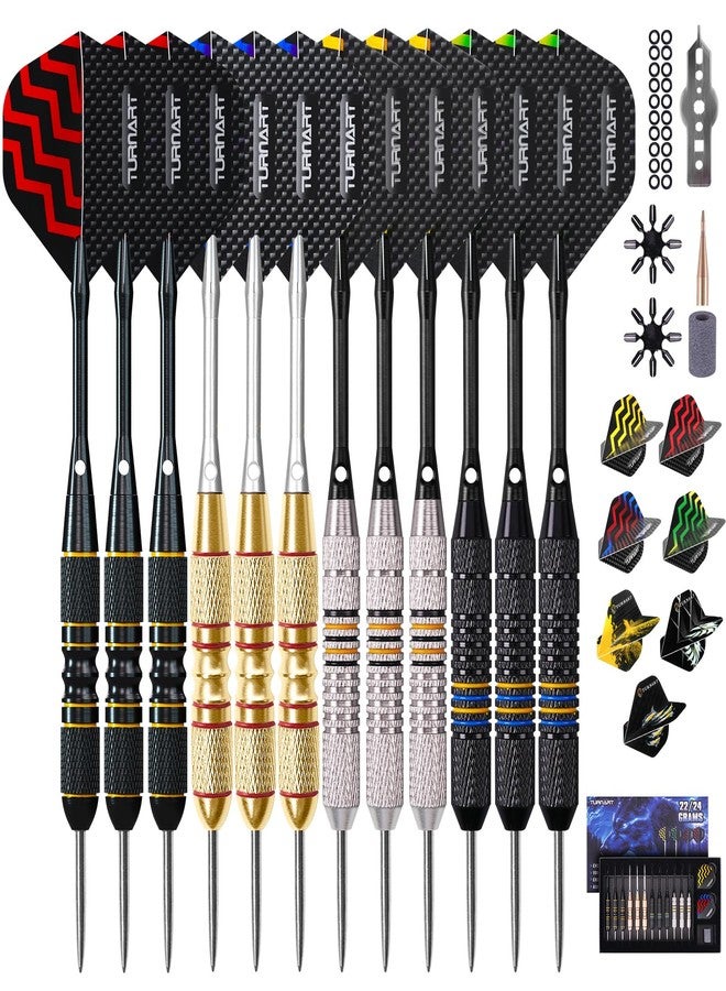 Turnart Darts Metal Tip Set - Steel Tip Darts Darts Set Professional Metal Darts Dart Board Set 12 Pcs 24 Gram 20 O-Rings Aluminum Darts Shafts 24 Extra Flights Darts Tool - Image 1