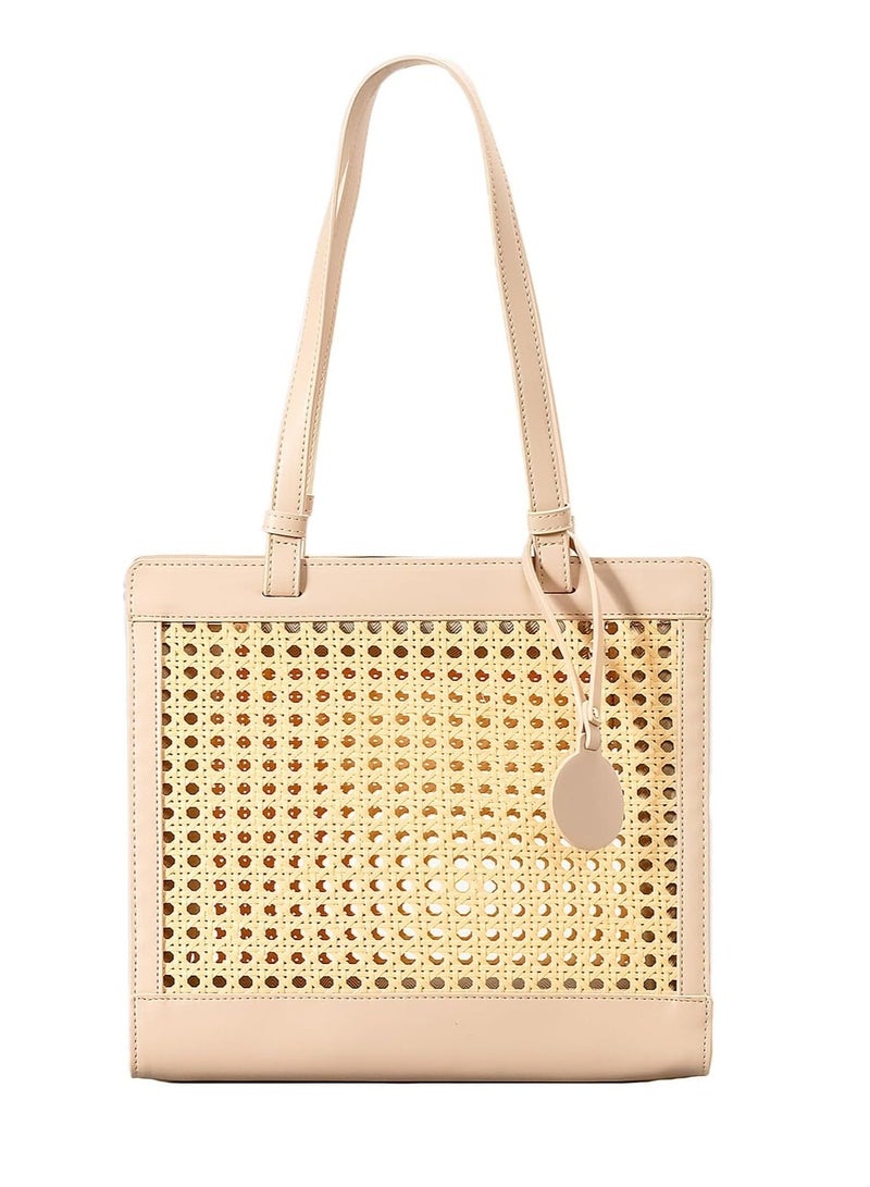 KASTWAVE Straw Beach Bag for Women, Summer Beach Tote Bag, Woven Rattan Tote Bag, Straw Purses and Handbags for Vacation with Pendant, Personalized Tote, Khaki - Image 1