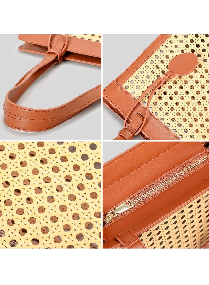 KASTWAVE Straw Beach Bag for Women, Summer Beach Tote Bag, Woven Rattan Tote Bag, Straw Purses and Handbags for Vacation with Pendant, Personalized Tote, Khaki - Image 2