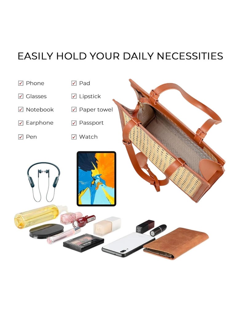 KASTWAVE Straw Beach Bag for Women, Summer Beach Tote Bag, Woven Rattan Tote Bag, Straw Purses and Handbags for Vacation with Pendant, Personalized Tote, Khaki - Image 4