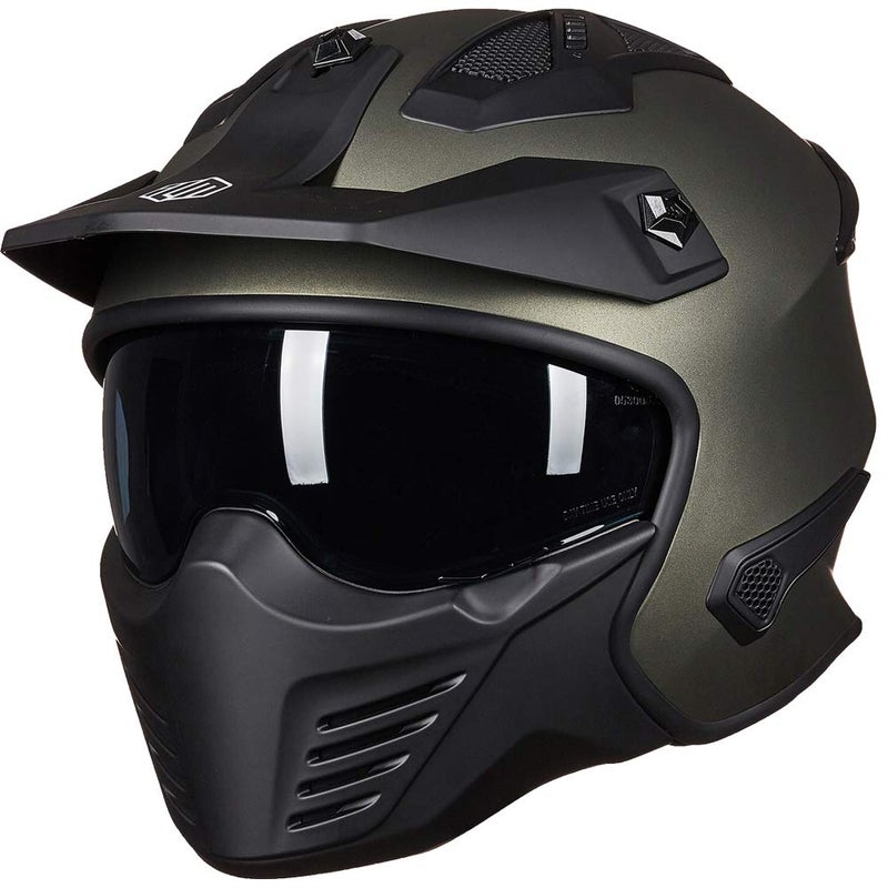 ILM Open Face Motorcycle 34 Half Helmet for Dirt Bike Moped ATV UTV Motocross Cruiser Scooter DOT Model 726X Midnight GreenL