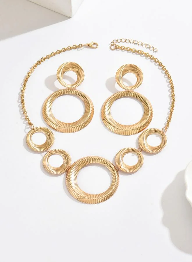 Take Two  Gold Geometric Circle Necklace and Earrings Set for Women | Best Price UAE