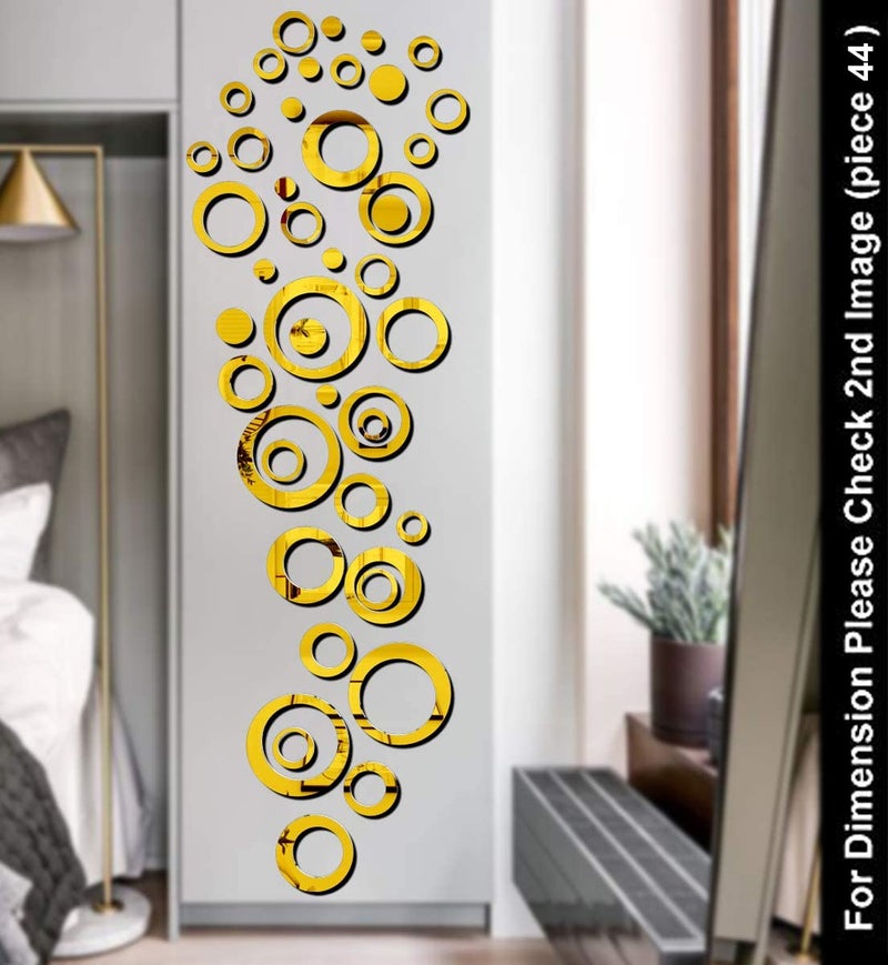 Wall1ders Wall1ders Ring 40 Gold Acrylic Mirror Stickers for Wall Decorative Items Home Decoration for Bedroom Living Room Office Study Room