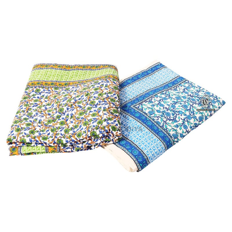LILFLY 400 TC Pure Cotton Jaipuri Light Weight Traditional Rajasthani Print Single Bed Quilt/Razai/Rajai (Design 1, Single Bed - Set of 2 Combo Set) - Image 2