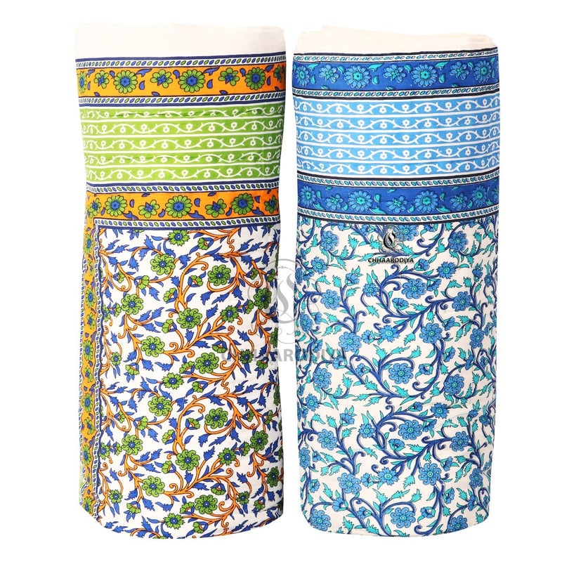 LILFLY 400 TC Pure Cotton Jaipuri Light Weight Traditional Rajasthani Print Single Bed Quilt/Razai/Rajai (Design 1, Single Bed - Set of 2 Combo Set) - Image 1