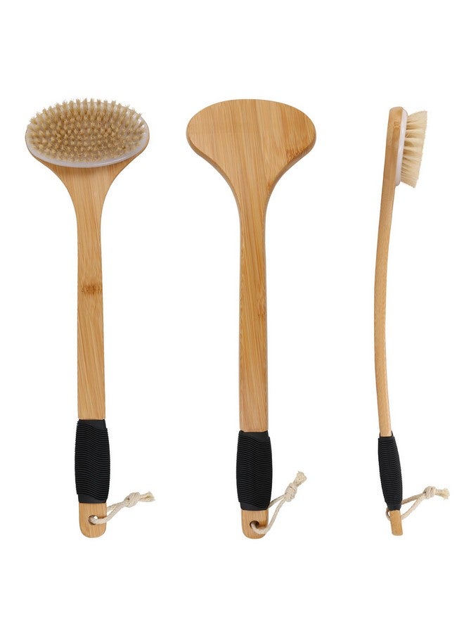 OWIIZI Back Scrub Brush For Showerstiff Boar Bristles Bamboo Curved Long Handle Antiskid Body Bath Brush For Back Use Wet Or Drydeep Cleanse Large Surface Back Scrubber - Image 2