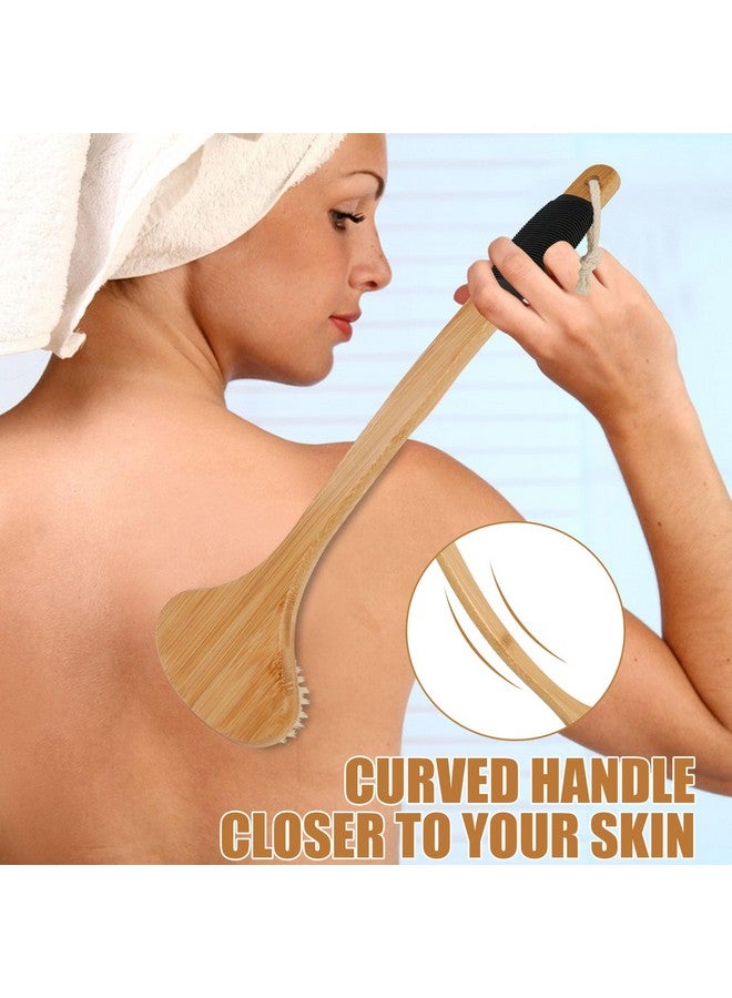 OWIIZI Back Scrub Brush For Showerstiff Boar Bristles Bamboo Curved Long Handle Antiskid Body Bath Brush For Back Use Wet Or Drydeep Cleanse Large Surface Back Scrubber - Image 5