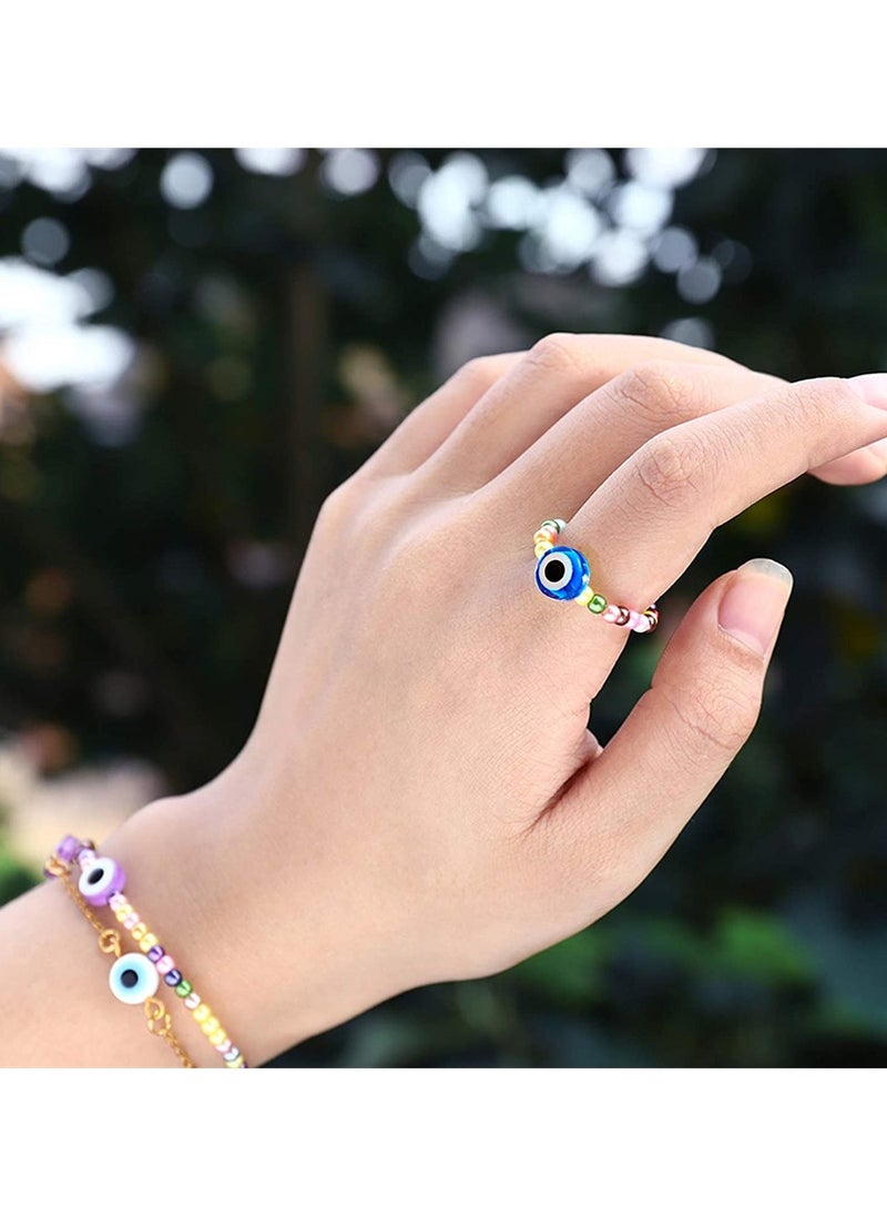 Excefore - Evil Eye Beads, Round Evil Eye Handmade Resin Beads, Charms Round Evil Eye Spacer Beads Handmade Beads for DIY Jewelry Bracelet Earring Necklace Craft Making, Blue, 200 pcs - Image 1