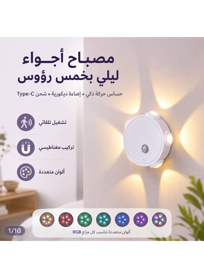 5-Head Cat's Eye Wall Lamp with Motion Sensor, Magnetic, RGB Colors, Type-C Charging - Image 1