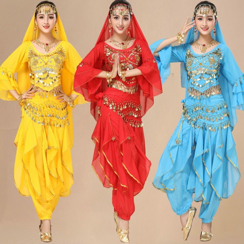 Indian Dance Costume Adult Female Belly Dance Performance Costume Suit New Long Sleeve Ethnic Style Stage Performance Suit - Image 2