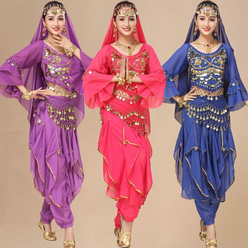 Indian Dance Costume Adult Female Belly Dance Performance Costume Suit New Long Sleeve Ethnic Style Stage Performance Suit - Image 3