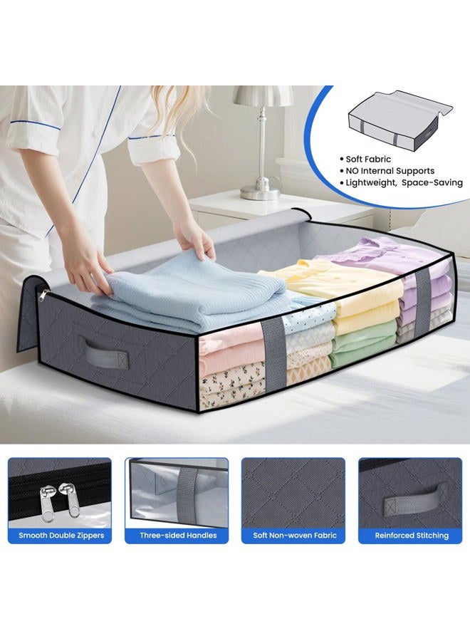 TasticTotes Under Bed Storage Containers, 4 Pack Blanket Storage Bags, Collapsible Storage Bags with Big Zippers, Clear Front, Shoe Storage and Organization for Clothes, Comforter, 75L, Grey - Image 3