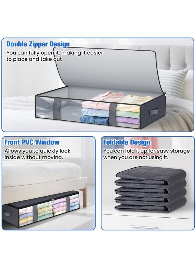 TasticTotes Under Bed Storage Containers, 4 Pack Blanket Storage Bags, Collapsible Storage Bags with Big Zippers, Clear Front, Shoe Storage and Organization for Clothes, Comforter, 75L, Grey - Image 4