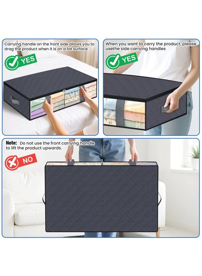 TasticTotes Under Bed Storage Containers, 4 Pack Blanket Storage Bags, Collapsible Storage Bags with Big Zippers, Clear Front, Shoe Storage and Organization for Clothes, Comforter, 75L, Grey - Image 5
