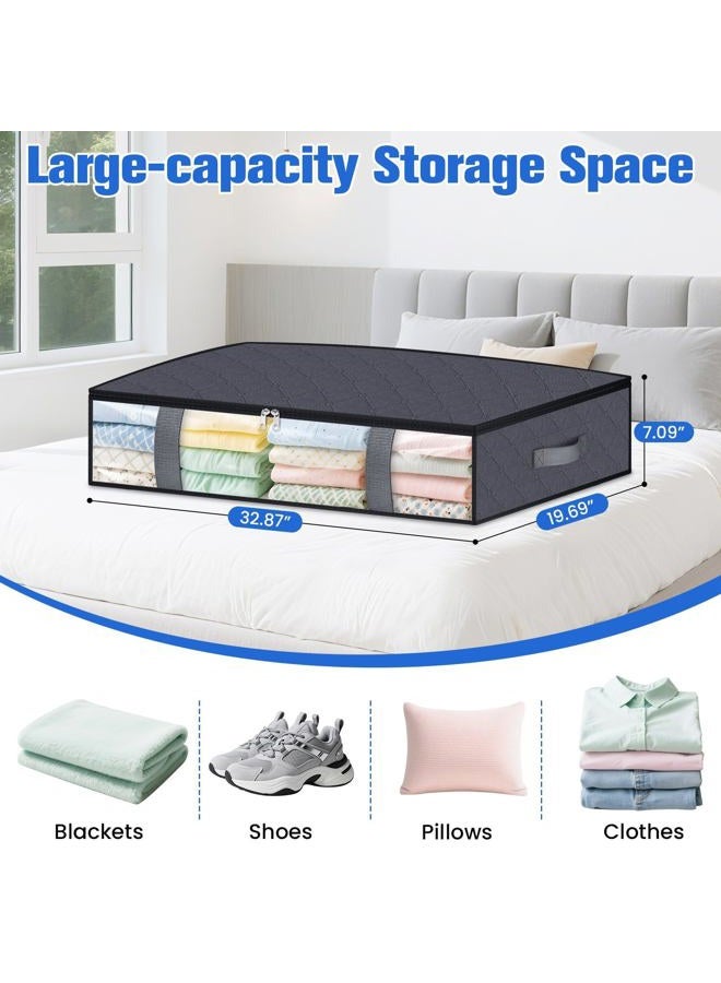 TasticTotes Under Bed Storage Containers, 4 Pack Blanket Storage Bags, Collapsible Storage Bags with Big Zippers, Clear Front, Shoe Storage and Organization for Clothes, Comforter, 75L, Grey - Image 2