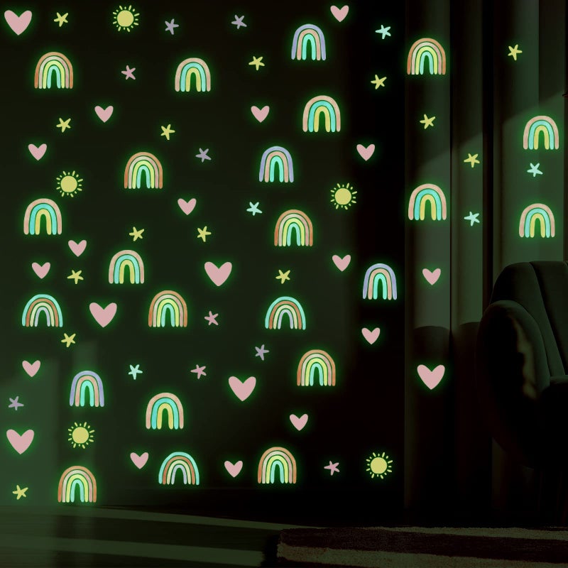 Epakh Rainbow Wall Decor Stickers Small Rainbow Decal Watercolor Heart Star Sun Wall Stickers Decor for Girls Boys Baby Bedroom NurseryLuminous Green