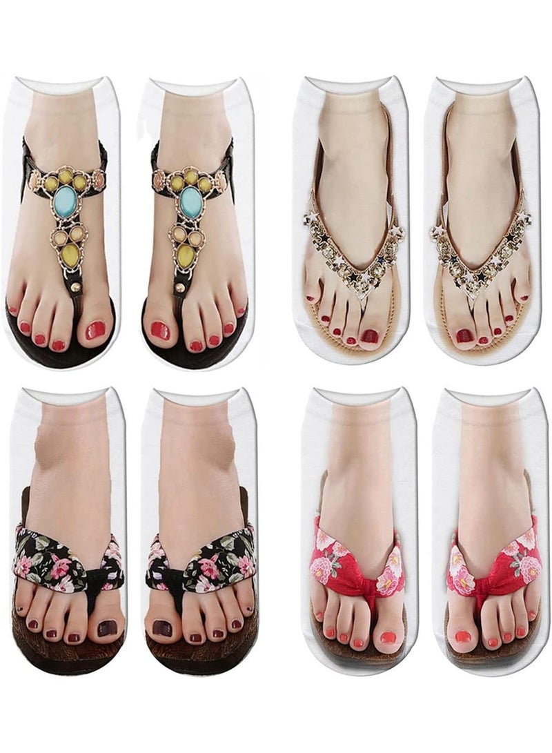 3D Printed Sandals Pattern Socks 4 Pairs  - Image 1