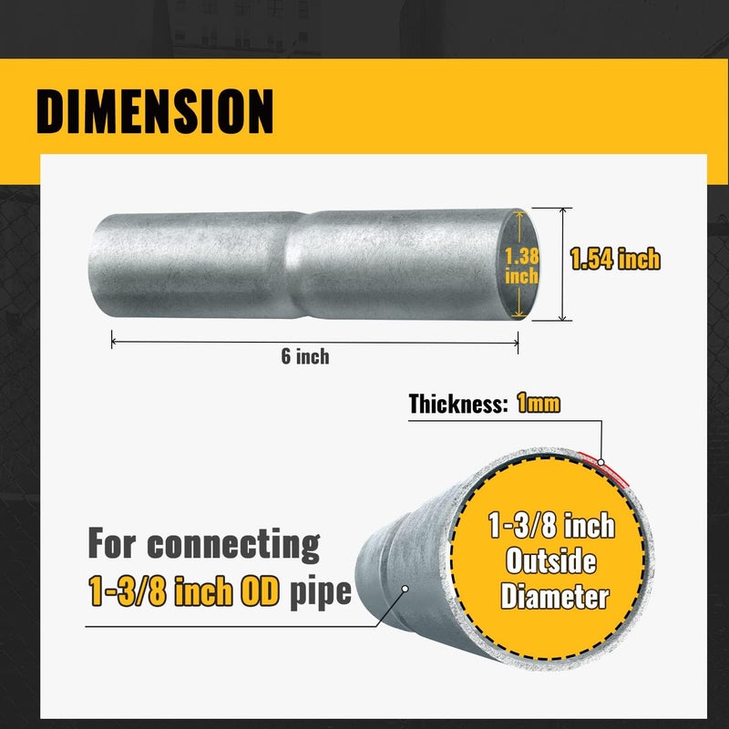 VIVIDA 1-3/8" x 6" Top Rail Sleeve, Chain Link Fence Top Rail Connector, for 1 3/8" OD Pipe, Galvanized Steel, 4 PCS - Image 2
