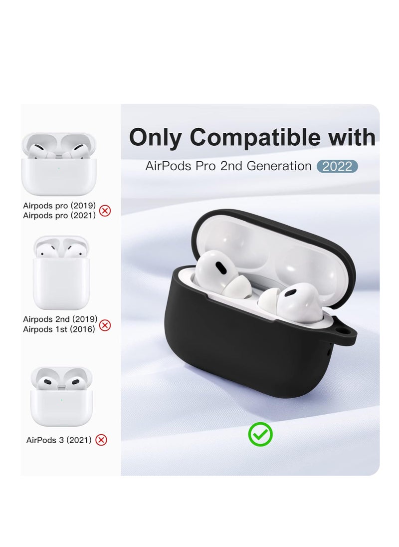 Generic - AirPods Pro 2 Case Cover 2022 - Full Body Protective Silicone Case Compatible with New Apple AirPods Pro 2nd Generation Case, Shockproof Cover with Carabiner [Front LED Visible], Black - Image 1