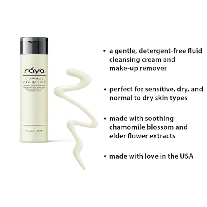 Raya Chamomile Facial Cleansing Milk 8 oz (152) | Gentle, Soap-Free Fluid Cleanser and Make-Up Removing Lotion for Dry and Sensitive Skin | Helps Calm Irritations and Refine Pores - Image 3