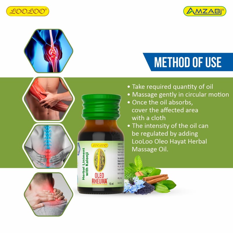 LooLoo Oleo Rheuma Herbal Liniment |Kalonji, Cinnamon, Clove, Mint & Mustard Oil (15ml x 6) - Image 5