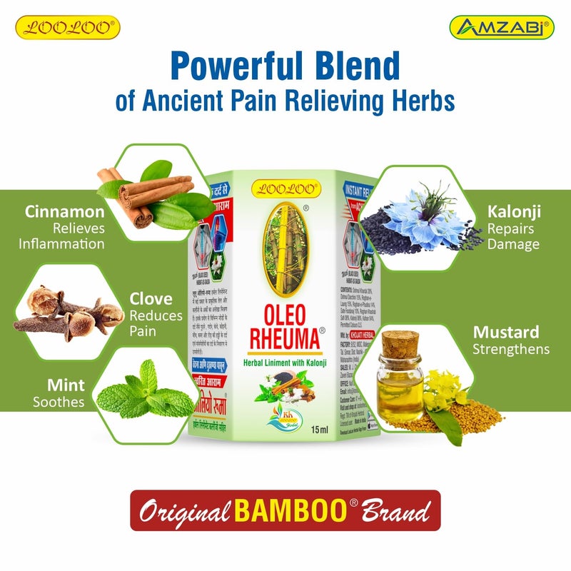 LooLoo Oleo Rheuma Herbal Liniment |Kalonji, Cinnamon, Clove, Mint & Mustard Oil (15ml x 6) - Image 4