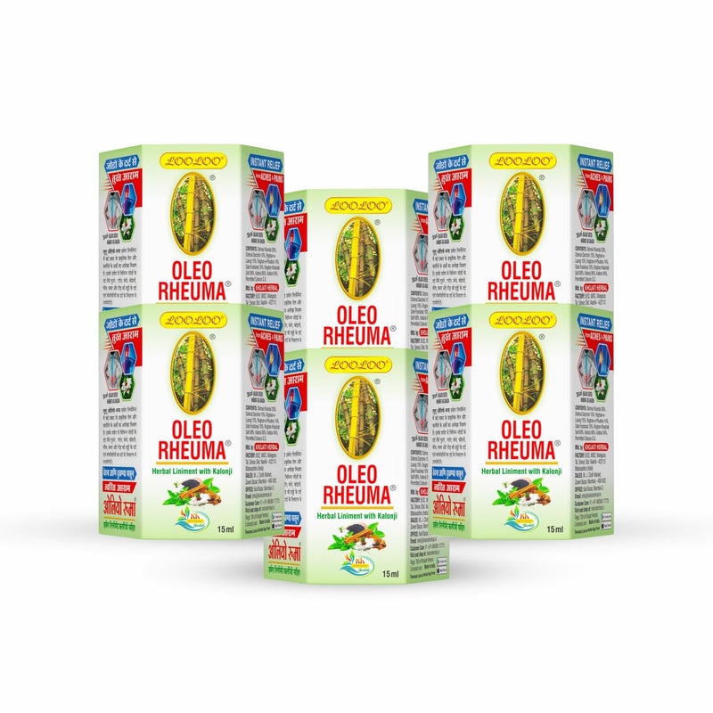 LooLoo Oleo Rheuma Herbal Liniment |Kalonji, Cinnamon, Clove, Mint & Mustard Oil (15ml x 6) - Image 1