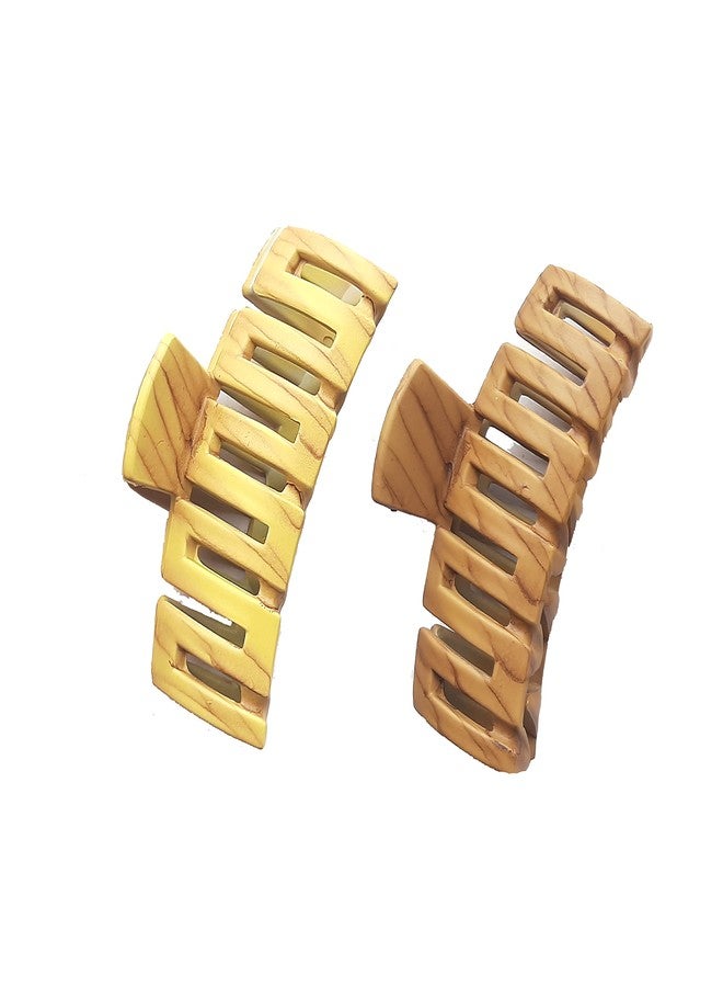 BIRDWARE Big-Size Hair Clips For Women Multi Color Imported Acrylic Material Stone Butterfly | Hair Clutchers (Pack of 2) (2-Wooden) - Image 1