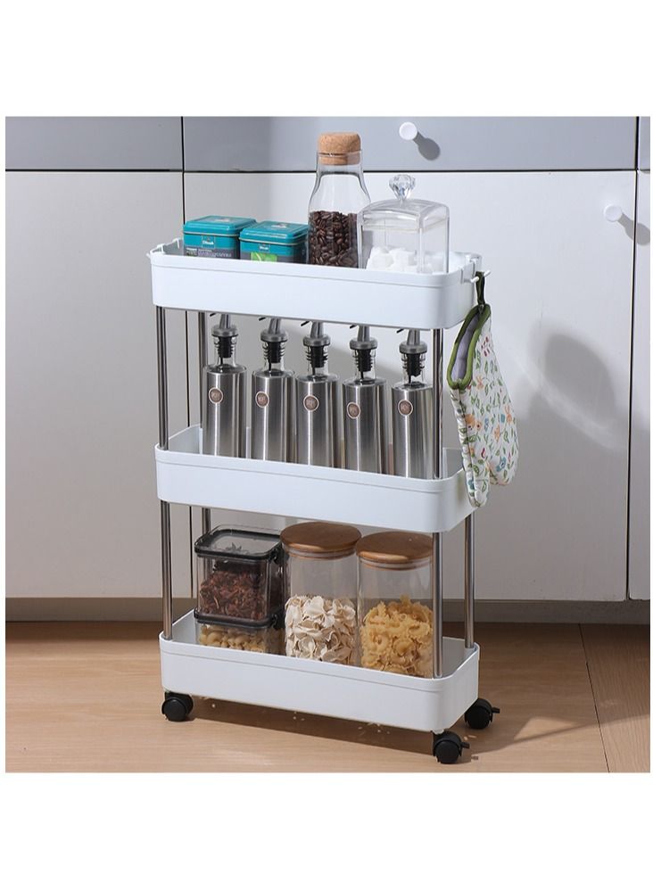 DubaiGallery 3 Tier Rolling Utility Cart Storage Shelves With Roller Wheels Organizer Shelf For Kitchen Bathroom Office Living Room, Storage Holders & Racks White - Image 1
