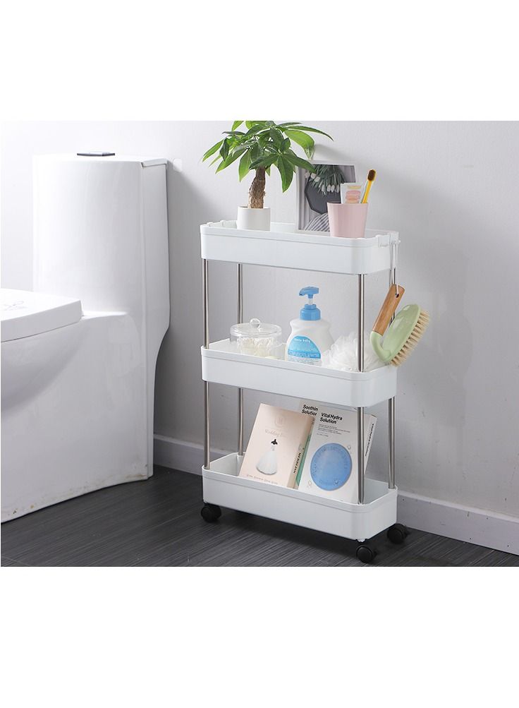 DubaiGallery 3 Tier Rolling Utility Cart Storage Shelves With Roller Wheels Organizer Shelf For Kitchen Bathroom Office Living Room, Storage Holders & Racks White - Image 2